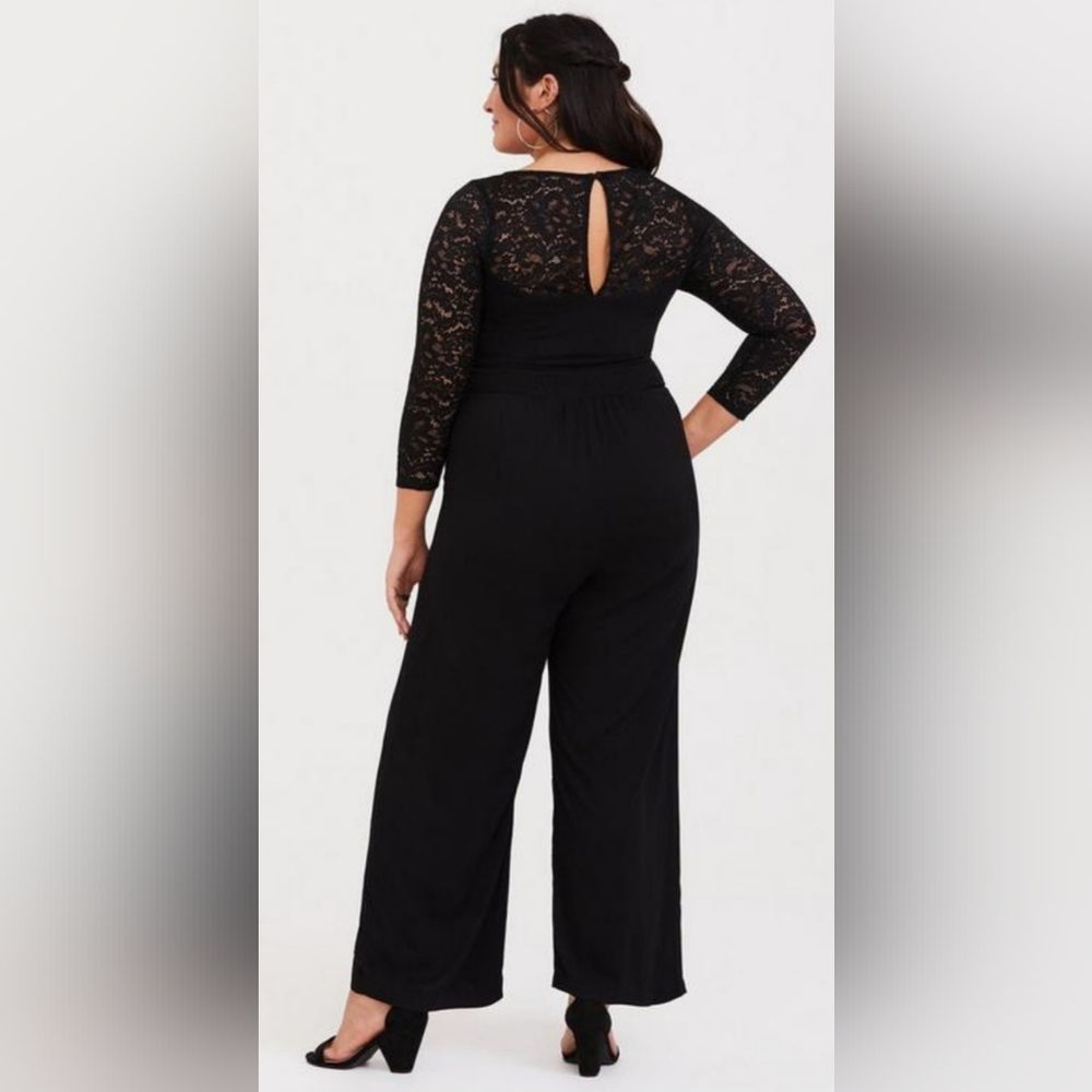 Torrid, NWOT, Black Lace Sweetheart Bodice Challis, Wide Leg Jumpsuit, Size 3X - Picture 7 of 9